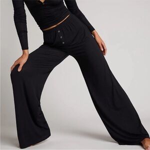 Revolve Negative Underwear Whipped Track Pants Wide Leg Ribbed Black Large NWT